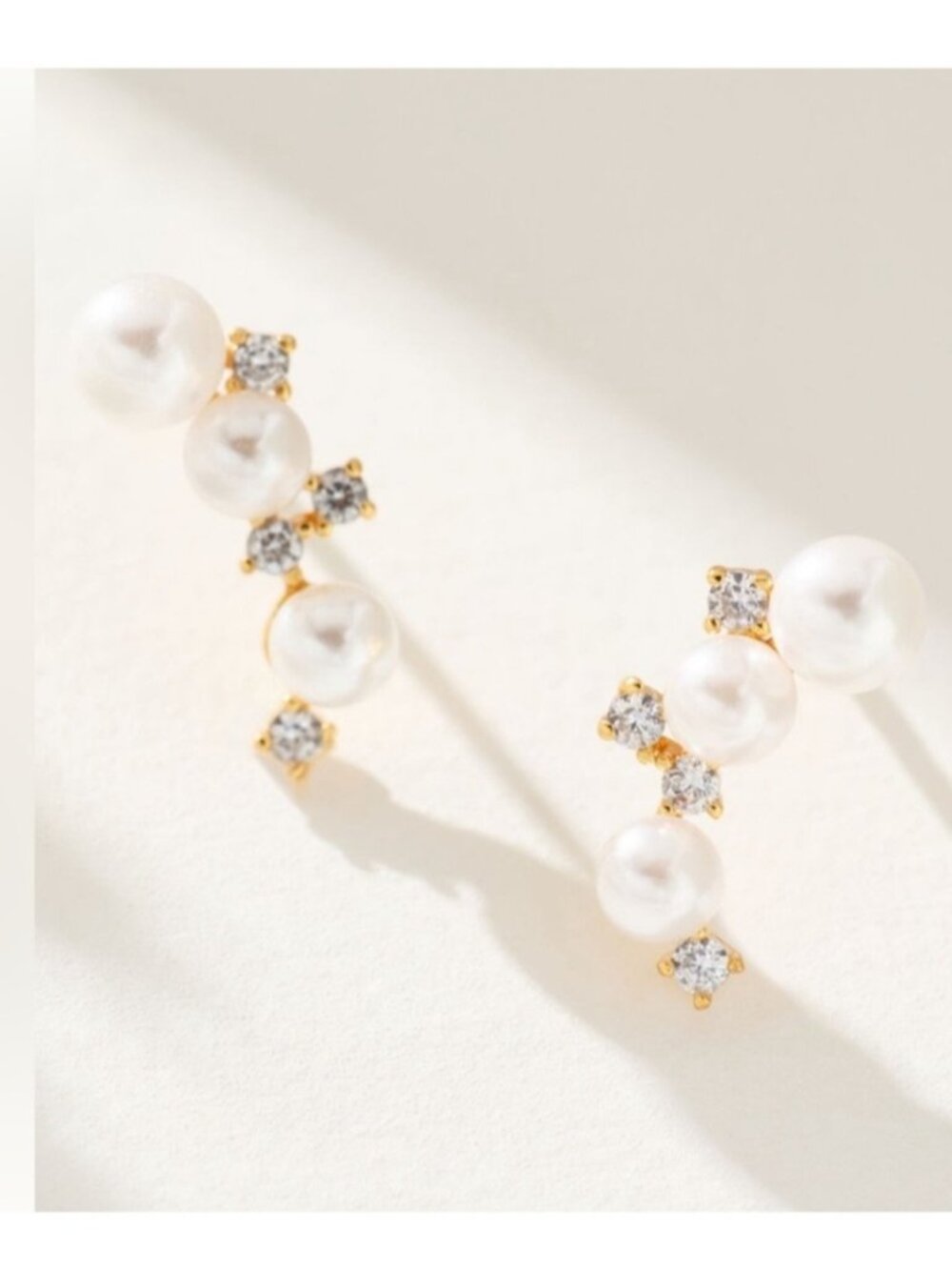 New! Anthropologie Pearl Crystal 14K Gold Crawler Earrings (2019) NWT